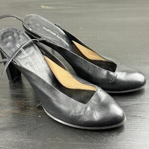 Vintage Costume National Ankle Strap Black Leather Shoes High Heel Womens 37